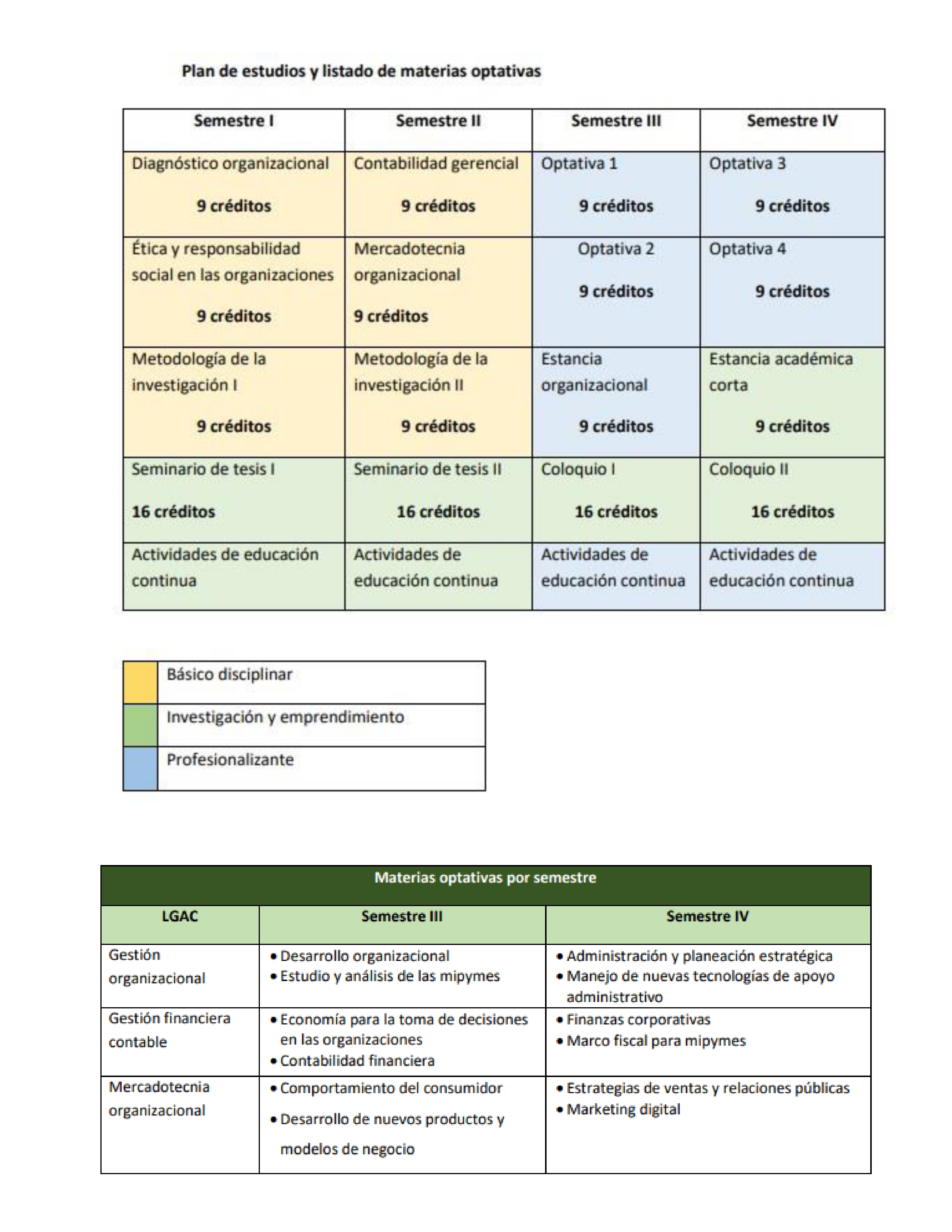 Mapa Curricular Maestría en Gestión Organizacional